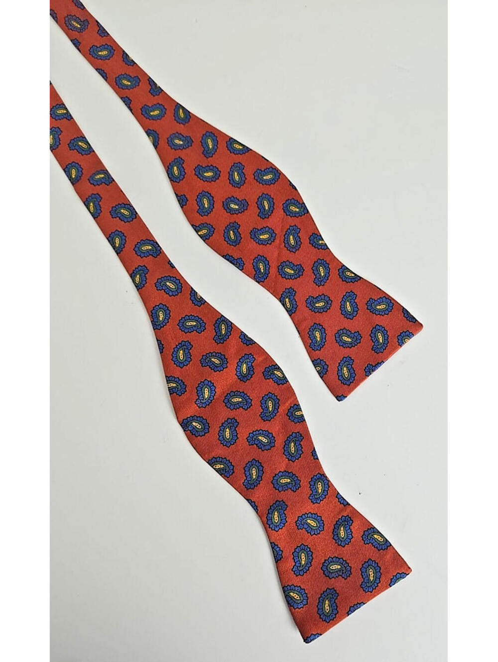 J. McLaughlin Bow Tie Orange Blue Paisley Pattern Adjustable Silk Italy